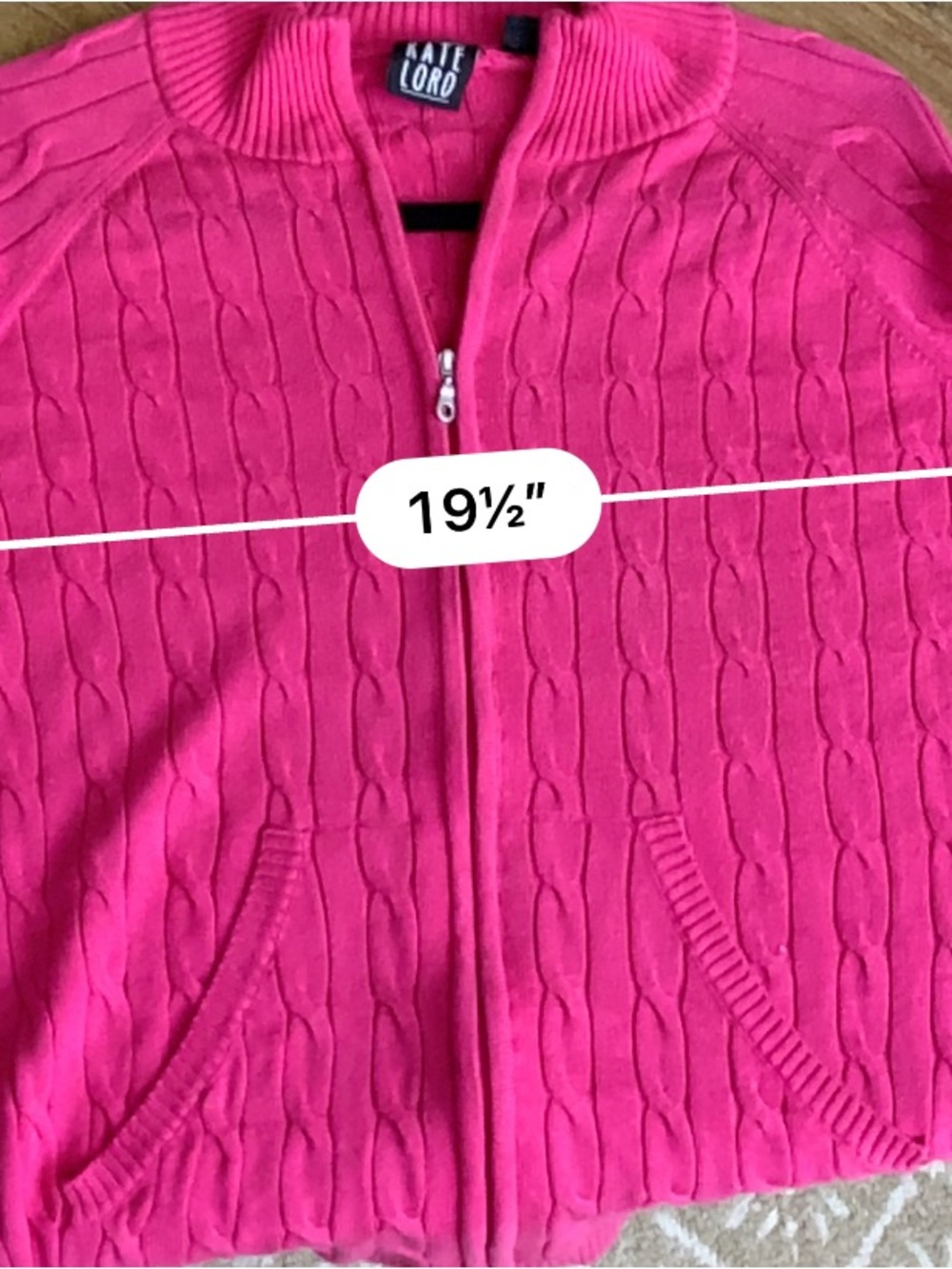 Kate Lord Womens Sweater L Pink Cable Knit Full Zip Golf Cardigan Pockets - Picture 11 of 13